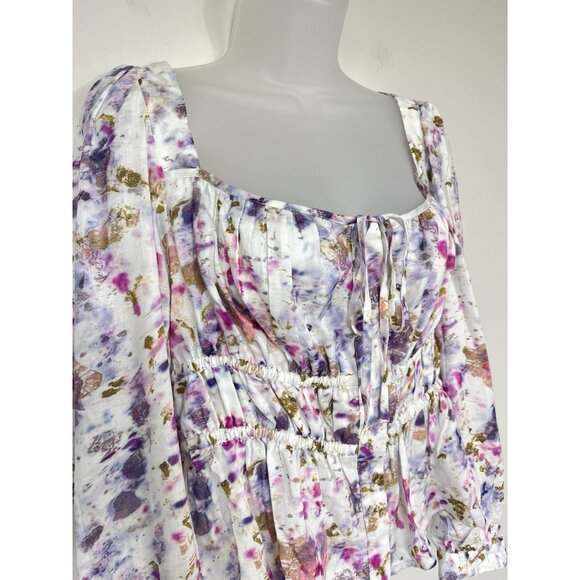 J Crew Top Womens 12 Floral Whimisical Milkmaid Blouse White Purple Cottagecore - Picture 4 of 13